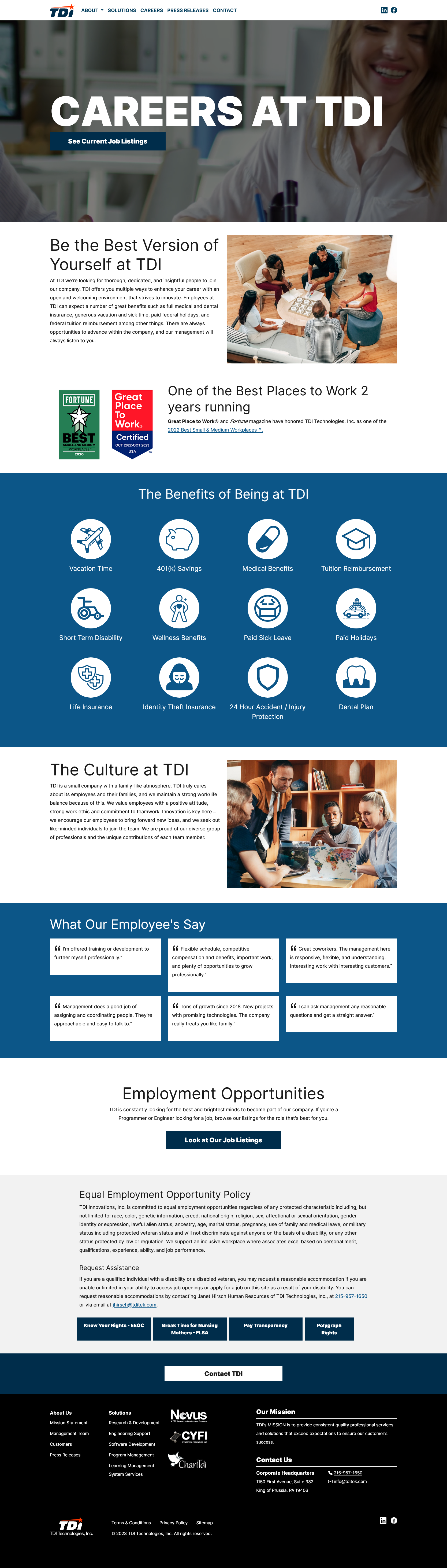TDI Technologies Website Careers Page