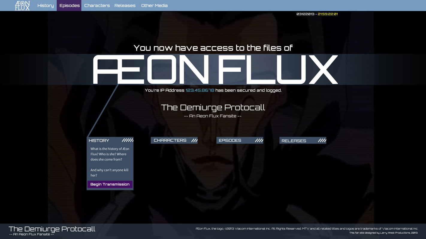 Æon Flux - Website Design